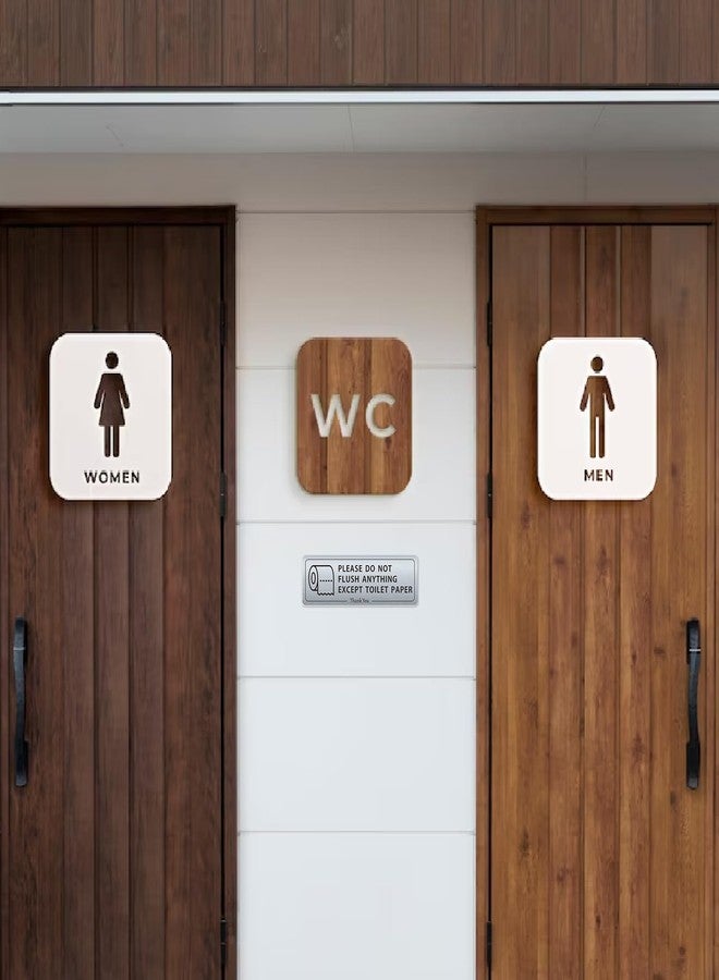 Fun-Plus 2 PACK Do Not Flush Anything Except Toilet Paper Bathroom Sign for Business Wall Set, Airbnb Essentials for Hosts, Guest Restroom Must Haves, Self-Adhesive Door Labels - Image 4